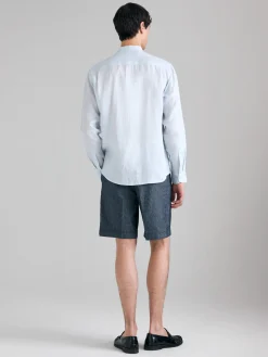 Bermuda in denim di misto lino
