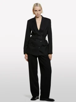 Blazer gessato con cintura