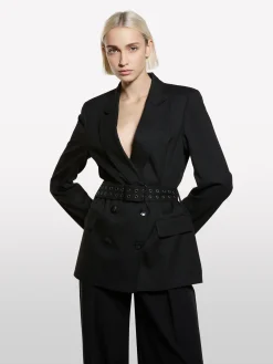 Blazer gessato con cintura