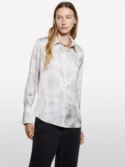 Camicia beige in satin stampato
