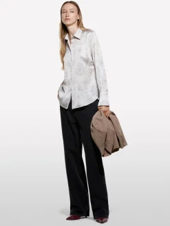 Camicia beige in satin stampato