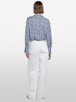 Camicia blu in satin stampato