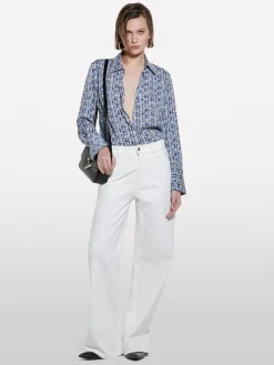 Camicia blu in satin stampato