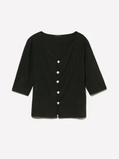 Cardigan slim fit nero a costine