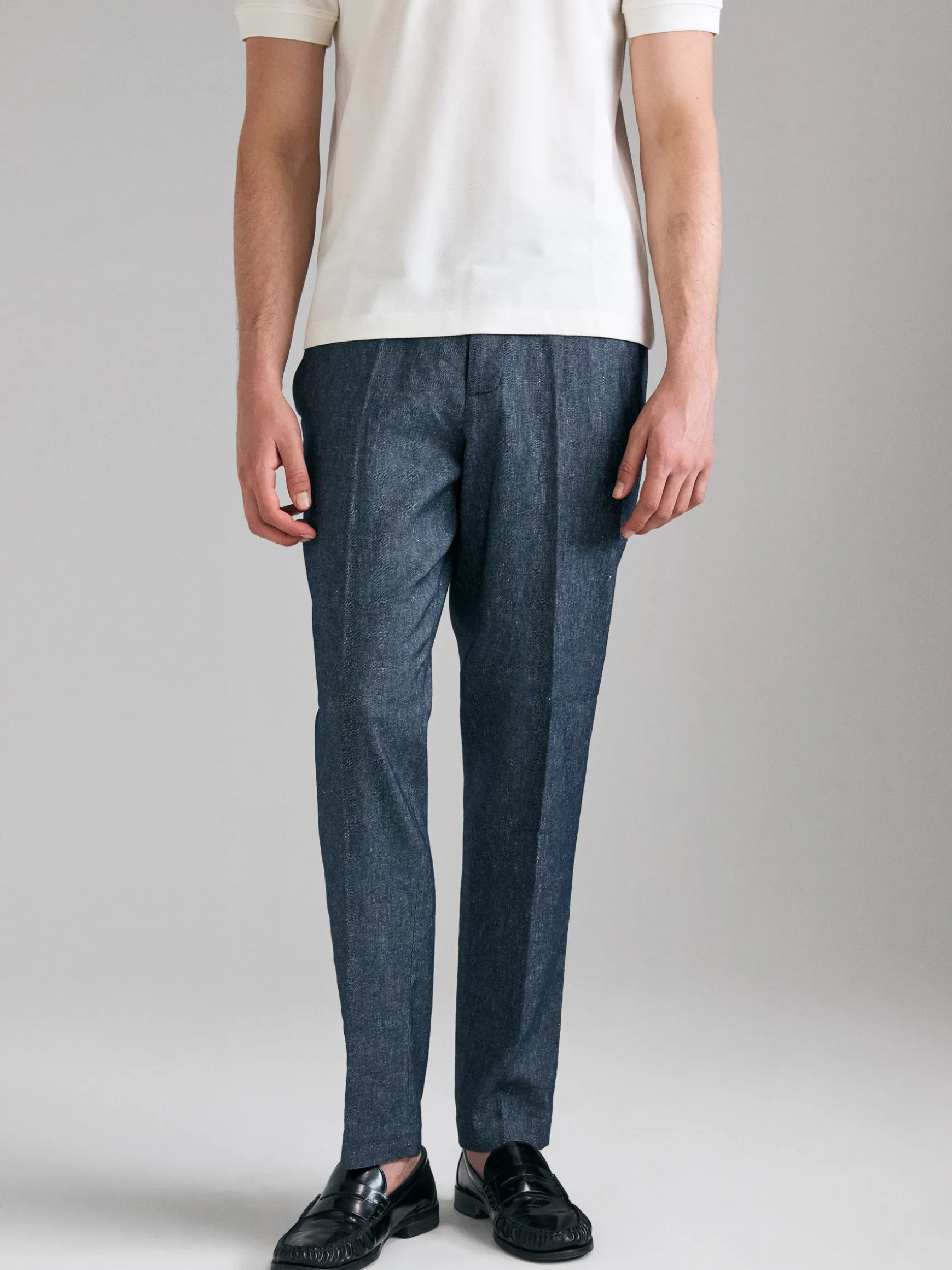 Chino in denim di misto lino