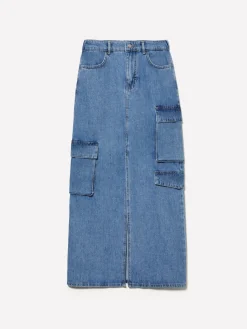 Gonna di jeans blu con spacco