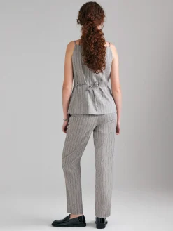 Pantaloni a righe in misto lino