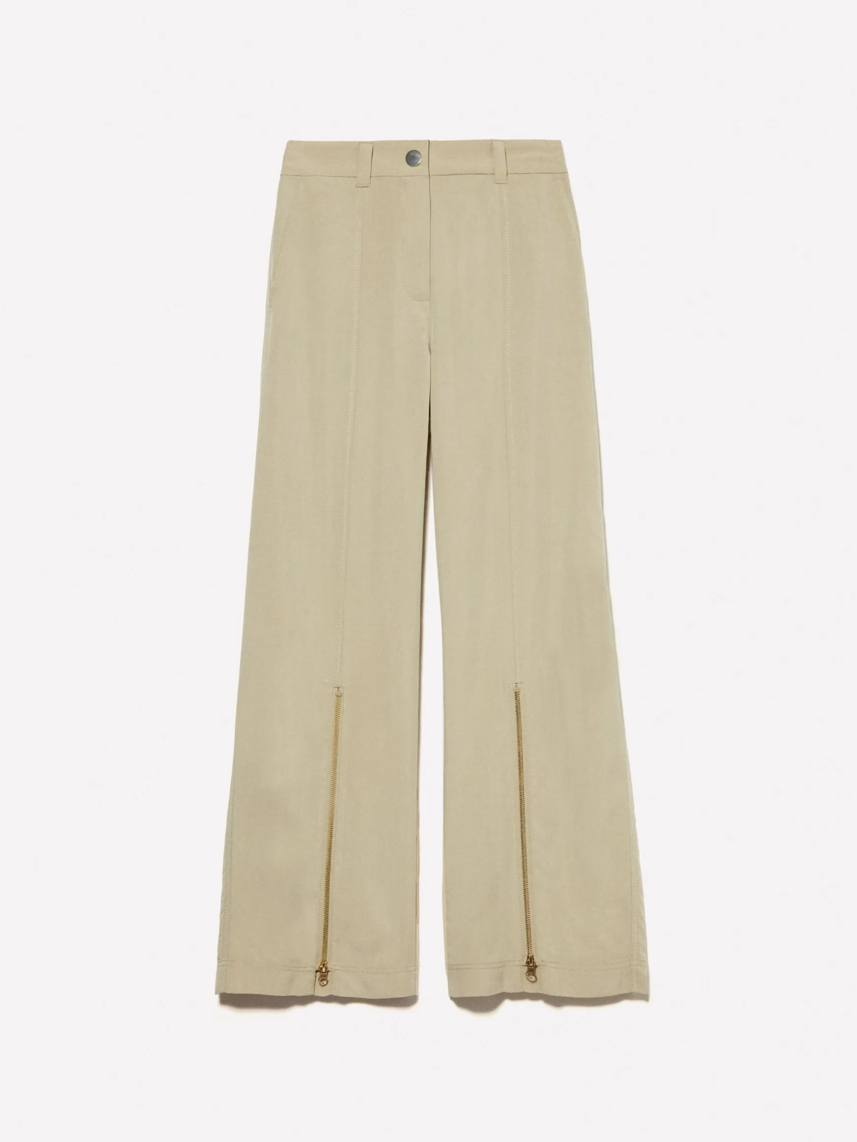 Pantaloni palazzo verde militare con cerniera