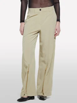 Pantaloni palazzo verde militare con cerniera