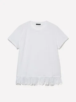 T-shirt bianca con frange sul fondo