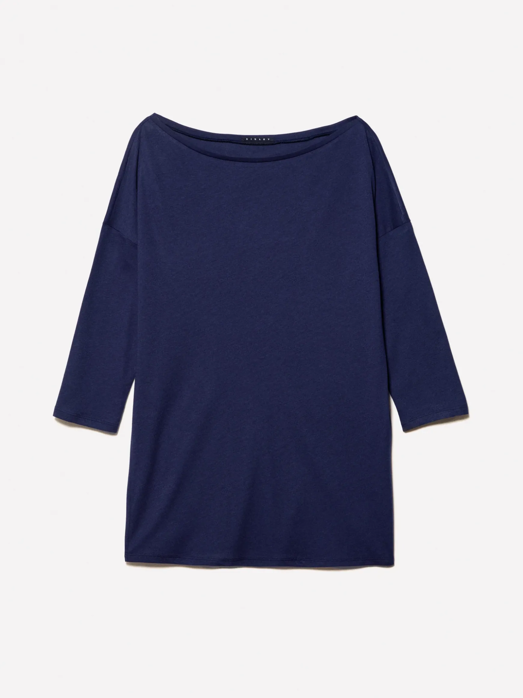 T-shirt blu con scollo a barca