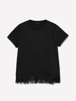 T-shirt nera con frange sul fondo