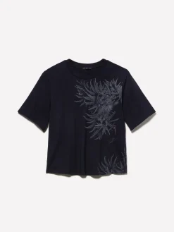 T-shirt nera con stampa piante marine