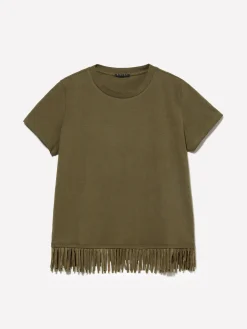 T-shirt verde militare con frange sul fondo